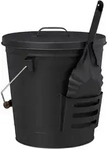 Relaxdays Ascheeimer, Schwarz, Metall, Holz, 38x47.5x33 cm, Grills & Outdoor-K&uuml;chen