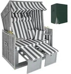 tectake Strandkorb, Grau, Grau, Wei&szlig;, Holz, 78x158x115 cm, Gartenm&ouml;bel,