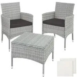 tectake Rattanset, Hellgrau, Kunststoff, Rechteckig, Loungem&ouml;bel, Gartenlounge-Sets