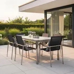 Gardenson Dining-Loungeset, Silber, Grau, Textil, Glas, Kunststoff, Metall, Holz,