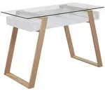 Livetastic Schreibtisch, Wei&szlig;, Eiche, Glas, Holzwerkstoff, Eiche, furniert,