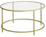 Boxxx Couchtisch, Klar, Gold, Metall, Glas, rund, Flachrohr, 84x45.5x84 cm, einfacher