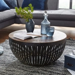 Mid.you Couchtisch, Braun, Holz, Recyclingholz, massiv, rund, Sockel, 70x33x70 cm,