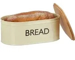 Relaxdays Brotkasten, Beige, Metall, Holz, 36x14x20 cm, K&uuml;chenzubeh&ouml;r, Brotk&auml;sten
