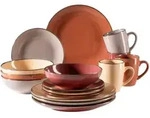 M&auml;ser Kombiservice Metallic Rim, Taupe, Beige, Terracotta, Kirschrot, Keramik,