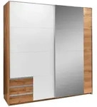 Boxxx Schwebet&uuml;renschrank, Wei&szlig;, Plankeneiche, Glas, Holzwerkstoff, 5 F&auml;cher, 3