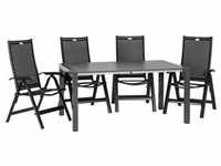 Acamp Gartenset, Anthrazit, Schwarz, Metall, 98x74x160+60 cm, Tisch ausziehbar,