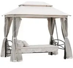 Outsunny 3-Sitzer, Beige, Metall, 172x248x256 cm, Gartenm&ouml;bel, Hollywoodschaukeln