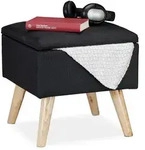 Relaxdays Hocker, Schwarz, Holzwerkstoff, Holz, Textil, 40x40x40 cm, Wohnzimmer,