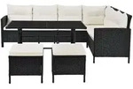 Juskys Loungegarnitur, Schwarz, Creme, Kunststoff, 4, Loungem&ouml;bel, Gartenlounge-Sets