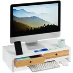 Relaxdays Monitorst&auml;nder, Wei&szlig;, Holz, 60x14x30 cm, Arbeitszimmer, B&uuml;rozubeh&ouml;r