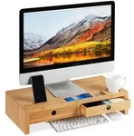 Relaxdays Monitorst&auml;nder, Hellbraun, Holz, 56x12x27 cm, Arbeitszimmer, B&uuml;rozubeh&ouml;r