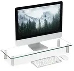 Relaxdays Bildschirmst&auml;nder, Transparent, Glas, Metall, 70x11x24 cm, Arbeitszimmer,