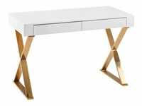 Mid.you Schreibtisch, Weiß, Holzwerkstoff, 2 Schubladen, rechteckig, X-Form,