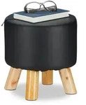Relaxdays Hocker, Schwarz, Holzwerkstoff, Holz, Kunststoff, 30x30x30 cm, Wohnzimmer,