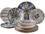 M&auml;ser Tafelservice Iberico Blue, Blau, Wei&szlig;, Keramik, 12-teilig, 36.3x36.5x34.1 cm,