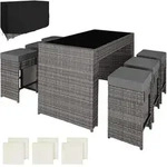 tectake Rattan-Barset, Grau, Kunststoff, Rechteckig, Gartenm&ouml;bel, Gartenm&ouml;bel-Sets