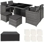 tectake Rattan-Sitzgruppe, Grau, Kunststoff, Rechteckig, Gartenm&ouml;bel,