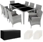 tectake Rattan-Sitzgruppe, Hellgrau, Kunststoff, Rechteckig, Gartenm&ouml;bel,