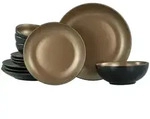 Creatable Tafelservice Glamour Gold, Schwarz, Gold, Keramik, 12-teilig, Essen &