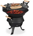 Relaxdays Grillfass, Schwarz, Metall, Holz, 45x40x36 cm, Grills & Outdoor-K&uuml;chen,