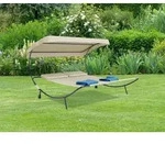 Gardenson Doppelliege, Creme, Metall, Textil, 130x137x200 cm, R&auml;der am...