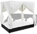 vidaXL Outdoor-Loungebett, Schwarz, Kunststoff, F&uuml;llung: Polyester, 203x126x165 cm,