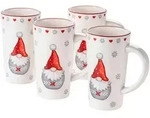 M&auml;ser Kaffeebecherset Aurela, Grau, Rot, Wei&szlig;, Keramik, 4-teilig, 600 ml, 9x16x9