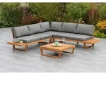 Gardenson Loungegarnitur Valparaiso, Natur, Grau, Textil, 13-teilig, Akazie, massiv,