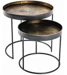 Beistelltischset, Schwarz, Kupfer, Metall, 2-teilig, rund, Rundrohr, C-Form, rund,