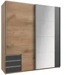 Boxxx Schwebet&uuml;renschrank, Graphit, Plankeneiche, Glas, Holzwerkstoff, 5 F&auml;cher, 3