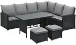 Svita Sitzgruppe, Schwarz, Kunststoff, 4-teilig, 6-Sitzer, rechteckig, Loungem&ouml;bel,