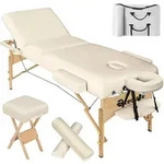 tectake Massageliege-Set, Beige, Holz, 102x90x218 cm, CE, Freizeit, Wellness,