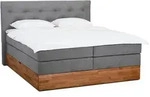 Belanoti Boxspringbett, Hellgrau, Textil, Echtholz,Eiche, 7-Zonen, 180x200 cm,