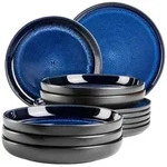 M&auml;ser Tafelservice Niara, Blau, Schwarz, Keramik, 12-teilig, Essen & Trinken,