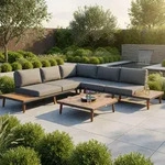 Gardenson Loungegarnitur, Braun, Graphit, Holz, Metall, Textil, Akazie, Hartholz,