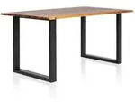 Mid.you Esstisch, Schwarz, Cognac, Holz, Akazie, massiv, rechteckig, Kufe, 85x77x160