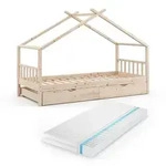 VitaliSpa Hausbett, Natur, Holz, 2 Schubladen, Rechteckig, 90x200 cm, Kinder- &