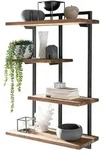 Mid.you Wandregal, Natur, Schwarz, Holz, Metall, Teakholz, massiv, 4 F&auml;cher,