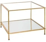 Beistelltisch, Gold, Metall, Glas, quadratisch, Rundrohr, 60x45x60 cm, Wohnzimmer,
