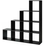 Vicco Treppenregal, Schwarz, Holzwerkstoff, 10 F&auml;cher, Rechteckig, 142.5x140x29 cm,