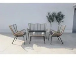 Acamp Loungegarnitur, Schwarz, Dunkelgrau, Teak, Metall, Glas, Textil, Uni, F&uuml;llung: