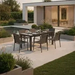 Gardenson Gartentisch, Graphit, Metall, Glas, rechteckig, eckig, 80-120x75.5x70 cm,