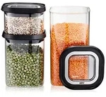 Gefu Frischhaltedosenset Pantry, Schwarz, Edelstahl, Transparent, Metall, Kunststoff,