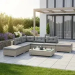 Gardenson Loungegarnitur, Natur, Metall, Kunststoff, 7-teilig, F&uuml;llung: Schaumstoff,