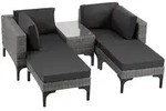 tectake Rattanlounge, Grau, Metall, Organisch, Loungem&ouml;bel, Gartenlounge-Sets