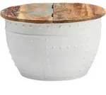 Mid.you Couchtisch, Braun, Wei&szlig;, Holz, Mangoholz, massiv, rund, rund, 60x36x60 cm,