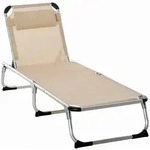 Outsunny Gartenliege, Beige, Metall, Textil, 60x76x165 cm, Gartenm&ouml;bel, Gartenliegen