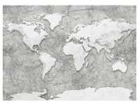 Komar Vliestapete, Schwarz, Weiß, Weltkarte, 350x250 cm, Fsc, Tapeten Shop,