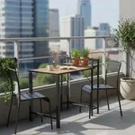 Gardenson Balkontisch, Graphit, Natur, Holz, Metall, Akazie, massiv, rechteckig,